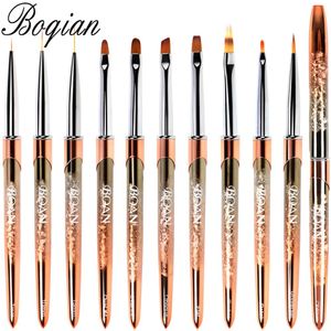 Kit Bqan Nuovo 10 pezzi Manico in oro rosa Pennello per unghie Gel Uv Liner Penna per pittura Pennello da disegno acrilico per unghie Strumento per nail art Penna per unghie