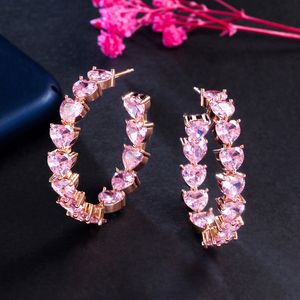 Cwwzircons Bling 5a Iced Out Love Heart в форме розовый кубический циркония розовое золото цветовая серьга для женщин Cz Party Jewelry CZ258