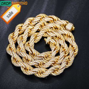 Dropshipping Pass Diamond Tester Iced Out Moissanite Rope Chain 925 Sterling Silver Lab Gemstone Twist Necklace For Men