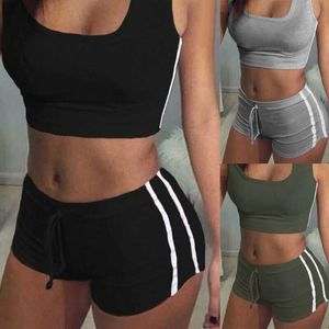Tracksuits Sexy Two Piece Tracksuit Sportswear Women's Yoga Fitness Running Jogging Casual Clothing Crop Top Tank Top+High Waist Shorts P230531