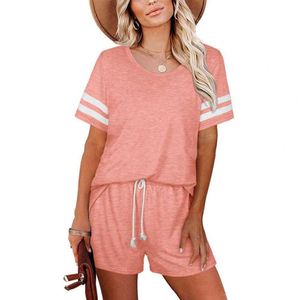 Women's Tracksuits Dresses tops Drstring shorts women's striped T-shirts medium rise short sleeved loose fitting summer sportswear P230531