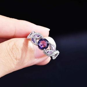 Anelli a grappolo Anello in argento sterling 925 di origine con ametista Femmine Anillos De Wedding Gemstone Box Women