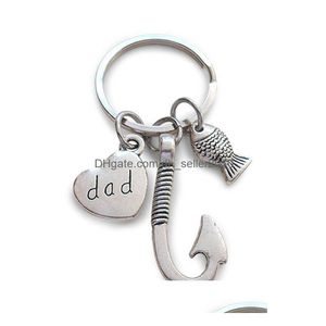 Party Favor Fish Hooks Keychain Metal Sier Color Dad Key Chain Keyring For Father Daddy Fashion Jewelry Fathers Day Gift VT0119 Drop Dheox