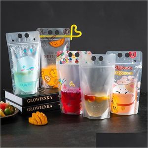 Other Drinkware Transparent Self Seal Drink Bag With St Frosted Plastic Beverage Diy Container Party Fruit Juice Drinks Pouch Drop D Dhoqd