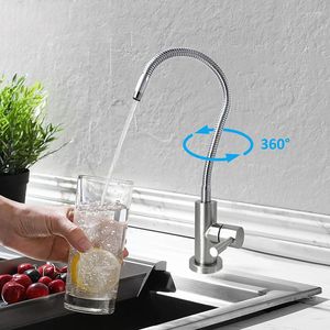 Kitchen Faucets 1/4-inch Drinking Water Faucet With Flexible Gooseneck Stainless Steel Filter Tap 360Degree Rotatable Single Lever