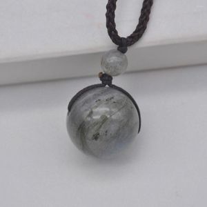 Hänghalsband labradorite rund sten justerbar nylonrep fläthalsband smycken för kvinna gåva F443