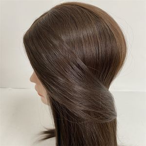 22 inches Russian Virgin Human Hair Brown Color 4# 130% Density Large Cap Jewish Wig for White Woman