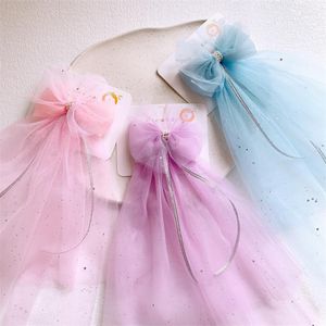 Hair Accessories 2023 Temperament Sweet Girl Princess Pearl Clip Fashion Children's Mesh Long Ribbon Bow Hairpins