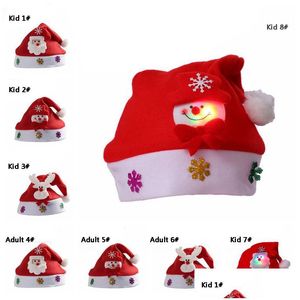 Dekoracje świąteczne świecące kreskówka Santa Adt Kid Plush Cap Snowman Antlers Light Xmas Hats Prezent DBC VT1062 DROP DOBRY DOM GA DHOJG