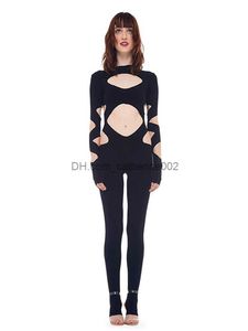 Kadın Tulumları Sakinler Seksi Hollow Out Siyah Backless Tulum Kadınlar Moda Sonbahar Bir Parça Kıyafet Silm Fit O-Neck Street Giysileri T230531