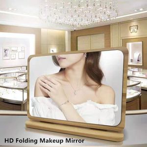 Mirrors Wooden Desktop Makeup Mirror Hd Folding Singlesided Makeup Beauty Mirror Oversized Desktop Mirror