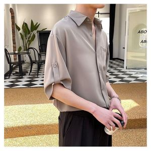 Men's Casual Shirts EOENKKY/ Summer Y2k Short Sleeve For Men Thin Luxury Loose Half-sleeved Korean Khaki Harajuku Shirt Business Formal