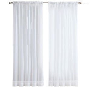 Curtain 2Pcs Super Soft Great Hand Feeling White Tulle Curtains For Living Room Decoration Modern Veil Chiffon Solid Sheer Voile