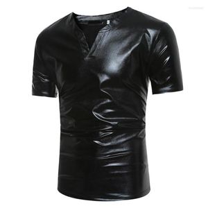 Erkekler Tişörtleri Yaz Giysileri Gece Kulübü Kostüm Gümüş Renk Erkekler Leisure Kısa Kollu V-Neck T-Shirt İnce Fitness Üstleri