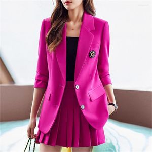 Vestido de duas peças femininas fatos de duas peças 2023 em manga longa Blazer slim blazer plissado terno de escritório