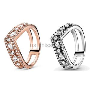 Band Rings Authentic 925 Sterling Silver Sparkling Marquise Double Bone Ring for Women Wedding Party Europe Fashion Jewelry J230531