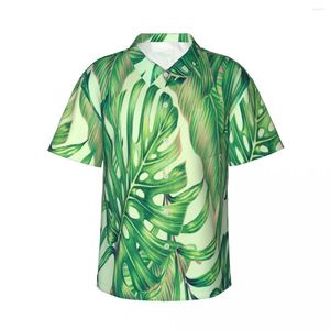 Mäns casual skjortor herrskjorta tropiska palm och monstera blad korta ärm toppar lapel sommar