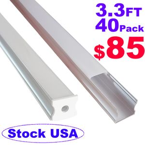 3.3ft/1M LED -kanal med mjölkig vit LED -remsa täcker superbrett aluminiumkanal u form grunt profilspår för vattentät strip ljus usalight