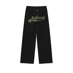 Pantaloni Bad Friend Streetwear Y2k Jeans dritti stampati per uomo Pantaloni hip-hop retrò casual oversize a gamba larga 139