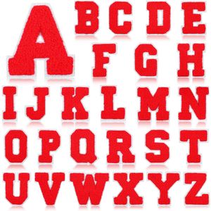 Notions 52 Piece Chenille Letter Iron on Patches Sew on Red White Yellow Chenille Varsity A-Z Patch Alphabet Embroidered Appliques for DIY Supplies