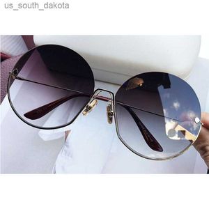 Óculos de sol redondos vintage de marca de luxo feminina nova moda meia armação lentes coloridas óculos de sol oversized feminino senhora grandes tons L230523