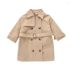 Coat 2023 Bahar Sonbahar Trençkotları Kızlar için Dış Giyim Çocukları Rüzgar Dergisi Giysileri Uzun Kollu Çocuk Ceketler