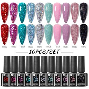 Sats Ur Sugar 10st Glass Bottle Glitter Sequin Nail Gel Polish Set Kits Semi Permanent Soak Off UV LED Nail Varnish All For Manicure