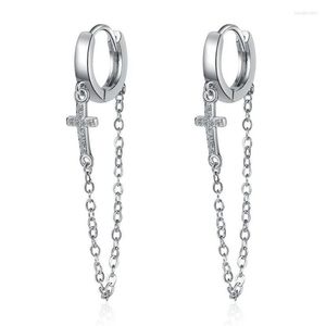 Hoop Earrings Silver Classic Cross 925 Sterling Shine CZ Long Chain For Women Party Jewelry SCE1002