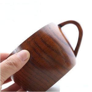 Canecas de escritório de grande capacidade para chá retrô caneca de café de madeira copos primitivos feitos à mão para casa madeira natural copo de água com alça drop delivery dh7in