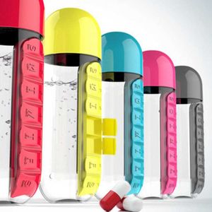 Portable 600ML glass pill box 2-in-1 outdoor travel water medical cup plastic bottle P230530