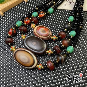 Anhänger-Halsketten, tibetischer Stil, alter Achat, Schafauge, Dzi-Perlen, Schlüsselbeinkette, modisch für Männer und Frauen, mit Seide umwickelte Halskette