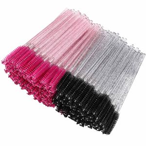Pincéis rosa e preto spoolie maquiagem personalizada barato lash glitter rímel atacado escova de cílios descartável