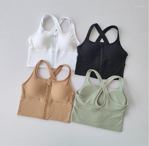 Yoga outfit Front Zip Sports Underwear för kvinnor som bär stötbeständiga och slappa dräkt bakåt Vest Bh Fitness Top Quick Dry Terch