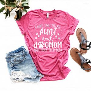 Women's T Shirts Dog Lover Aunt Shirt Mom&Auntie Women's Short Sleeve Cotton Funny Letter Print Graphic O Neck Tshirt Mama Summer