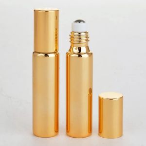 5 ml 10 ml metallrulle parfymflaska guld silver svart färg eteriska oljor ögon grädde roll-på glasflaska