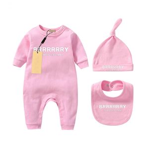 Baby Infant Born In Girl Stock Designer Brand Letter Costume Overalls Clothes Jumpsuit Kids Bodysuit For Babies Outfit Romper Outfi Bib Hat 3pc B2k