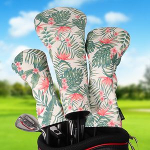 Other Golf Products Hawaiian Style Soft PU Leather Printing Club Headcover 3pcs Set Bundled Driver Fairway Wood Hybrid Covers 230530