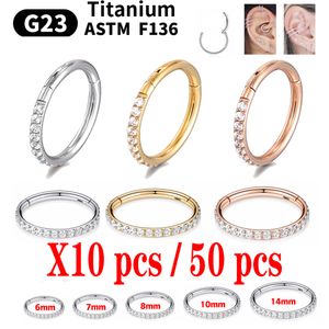 10/50 Stück Großhandel G23 F136 Titan Creolen für Frauen CZ Piercing Schmuck Geschenk Nasenring Scharnier Clicker Offene Membran