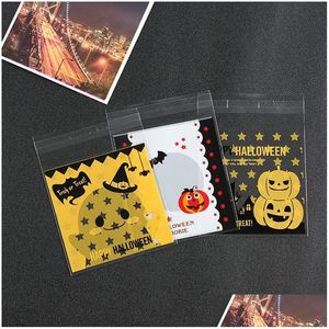 Present Wrap 100st/Lot Halloween Candy Plastic Påse Självhäftande kakor Bake Biscuit Pumpkin Print Food Package PAGS VT0569 Drop Deliv DHK6J