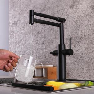 Rubinetti da cucina Rubinetto SKOWLL Doppio manico Filtro per acqua potabile Dot Depuratore in ottone Lavello per recipiente Girevole a 360 gradi Beccuccio pieghevole