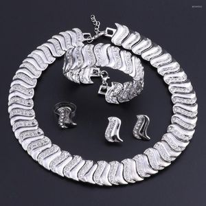 Halsband örhängen set oeoeos utsökta dubai silverpläterade smycken märke nigerianska bröllop kvinnor tillbehör grossist kostym design