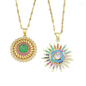 Correntes Zirconia Sun Pingente Stones Cores de Luxo Designer de luxo Hiperbole Espiral Grande Rainbow Jewerly Collar Girassõesnsóis