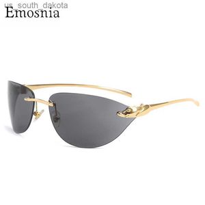 2021 Nya Rimless Leopard Head Solglasögon för män Kvinnor Fashion Metal Cat Eye Driving Sun Glasses Vintage Shades UV400 Eyewear L230523