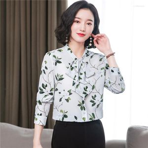 Damenblusen Drop Frühling Sommer Herbst Runway Vintage Blumendruck Kragen Langarm Damen Party Casual OL Arbeitskleidung Top Shirts Bluse