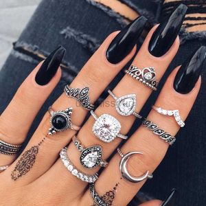 Bant Yüzük Vintage Kadınlar Kristal Parmak Knuckle Halkalar Kızlar için Set Moon Charm Bohem Yüzük Moda Mücevher Hediyesi J230531