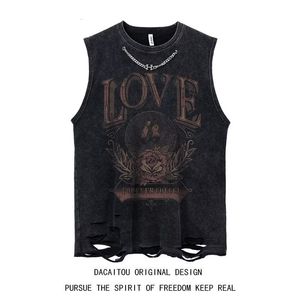 Erkek Tank Tops 4 Tasarımlar Erkekler Yelek Gotik tarzı mahsul üst punk ağır metal kırpılmış sıradan harajuku iblis siyah vintage yıkanmış yaz sokak kıyafeti 230531