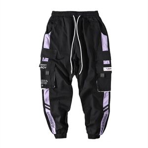Pantaloni hip hop nastri pantaloni cargo uomini joggers pantaloni maschi pantaloni militari di streetwear 2020 moda maschio elastico pantalone cotone nero
