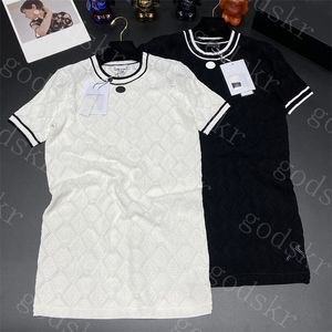 Womens Jacquard Dresses Summer New Knitted Dress High Quality Thin Skirt Short Sleeve T Shirt Two Colors