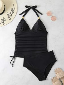 Bikini a due pezzi Tankini da donna 2023 New Push Up Solid Black Costumi da bagno Brazil Summer Beach P230530