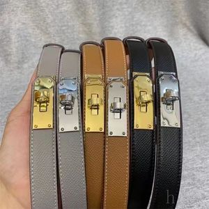 Unisex designer belt man gold plated leather belts buckle ceinture thin adjustable size trendy gray black brown mens belts for women designer solid color YD013 Q2